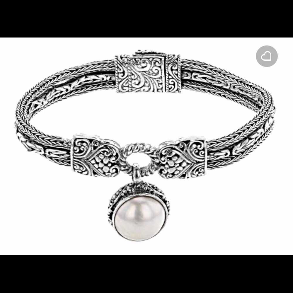 White Mabe Pearl Silver Bracelet